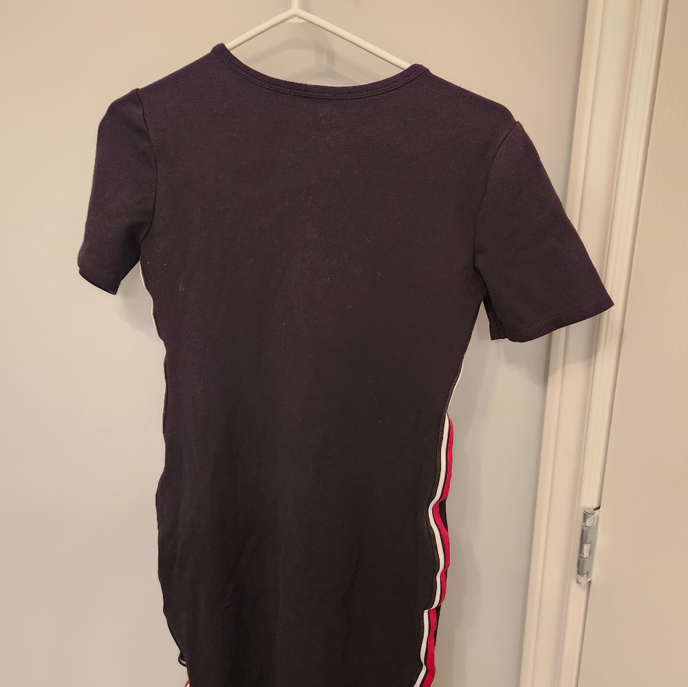 Dex, Size M. Black slim dress with red and grey stripe